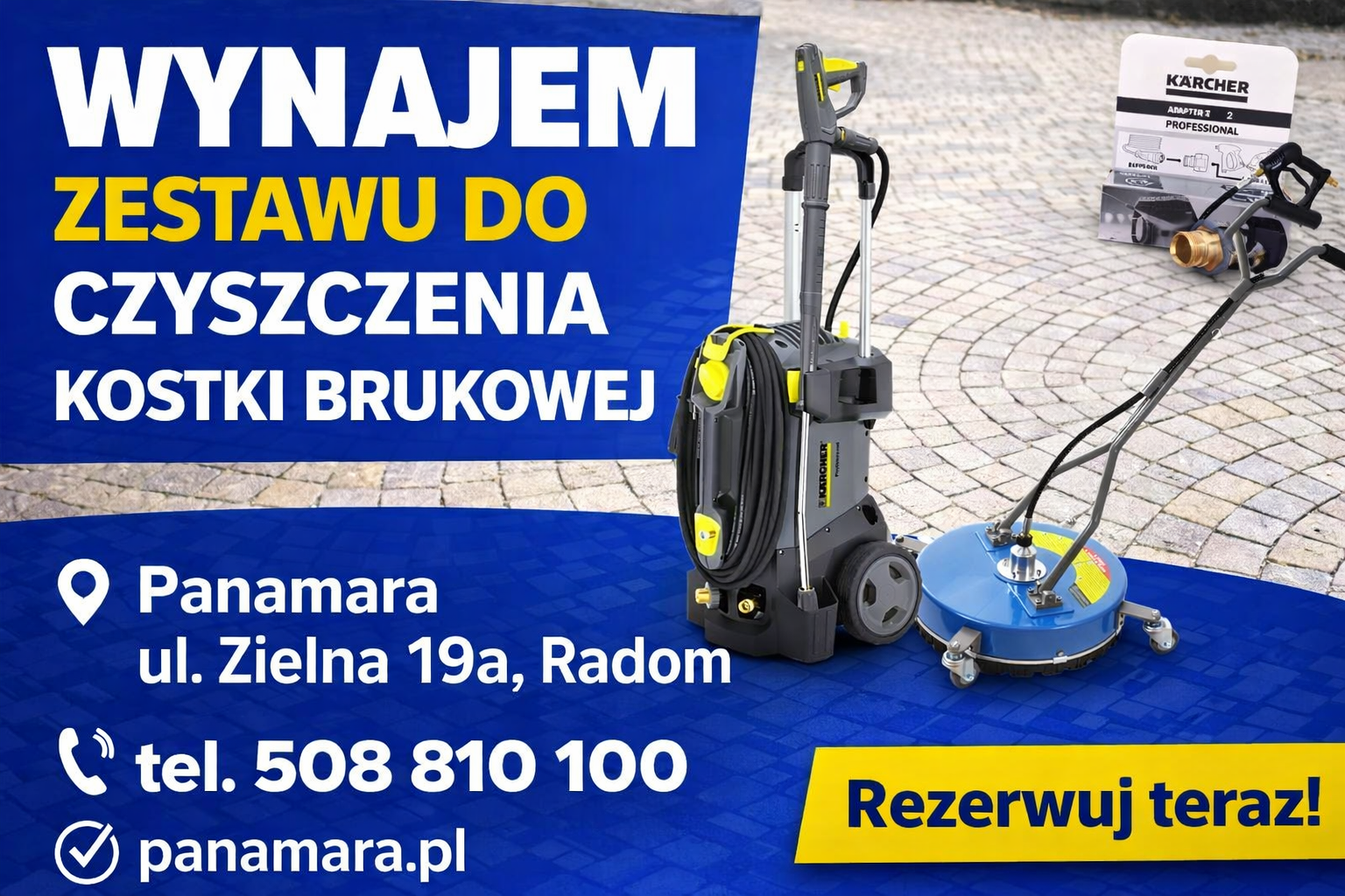 Wynajem myjka Karcher 5/17 c, T-racer szczotka do kostki