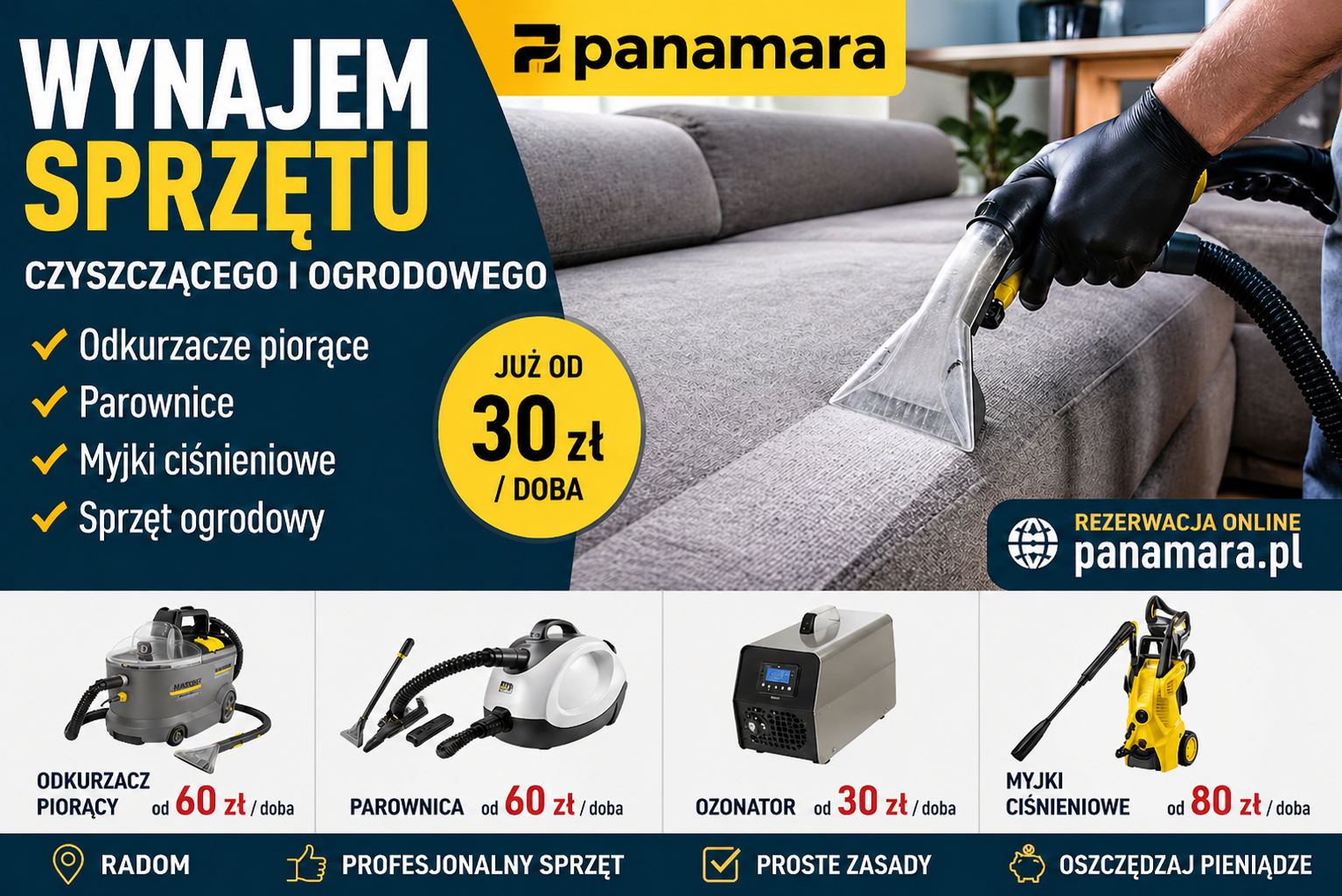 Wynajem odkurzacza piorącego w Radomiu – wyczyść kanapę samodzielnie
