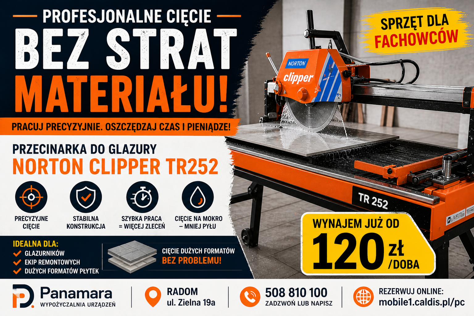 👉 Przecinarka do glazury Norton Clipper TR252 – wynajem Radom