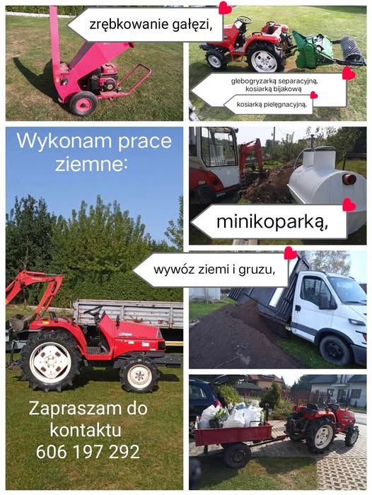 Usługi minikoparką, glebogryzarką, kosiarką